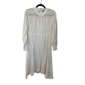 All Saints White Long Buttoned Sleeve Crewneck 100% Cupro Dress Sz L GUC